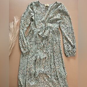 Altar’d State Sage Green Chiffon Floral Print Duster Dress
